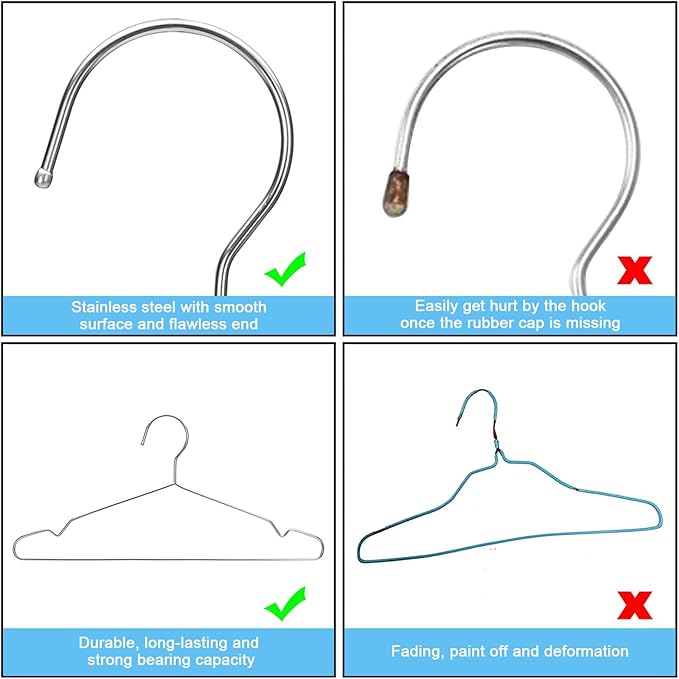 Seropy Clothes Hangers Coat 50 Pack 17.7 Inch Large Bulk Wire Hanger Non-Slip Heavy Duty Clothing Hangers Metal Space Saving Thin Stainless Steel Hanger for Clothes