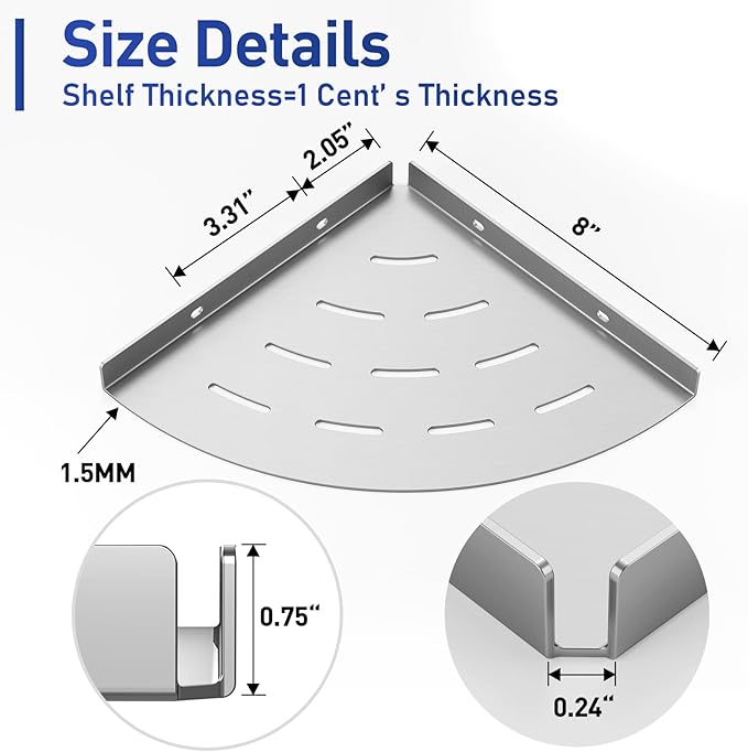 2 Pack Corner Shower Shelves Load Capacity 40 lbs 304 Stainless Steel Shower Corner Shelf Will not Rust 8in Shower Shelf for Inside Shower Brushed Nickel Drilling Installation
