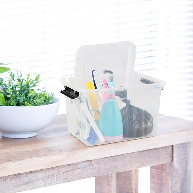 Ewingger 12 L Plastic Storage Bin with Lid, Clear Latching Storage Box, 4 Packs