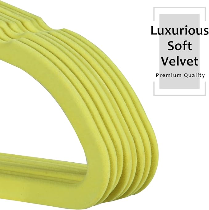 VECELO Premium Velvet Clothes Hangers Suit Heavy Duty (50 Pack)-Non Slip & Space-Saving with 6 Finger Clips & Tie Rack Excellent for Men and Women,Yellow