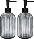 Pack of 2 Glass Soap Dispenser with Black Pump, 400 ml Refillable Pump Dispenser for Kitchen, Bathroom, Laundry Room, Liquid Glass Bottle for Washing Up Liquid, Shampoo, Conditioner (Gray)