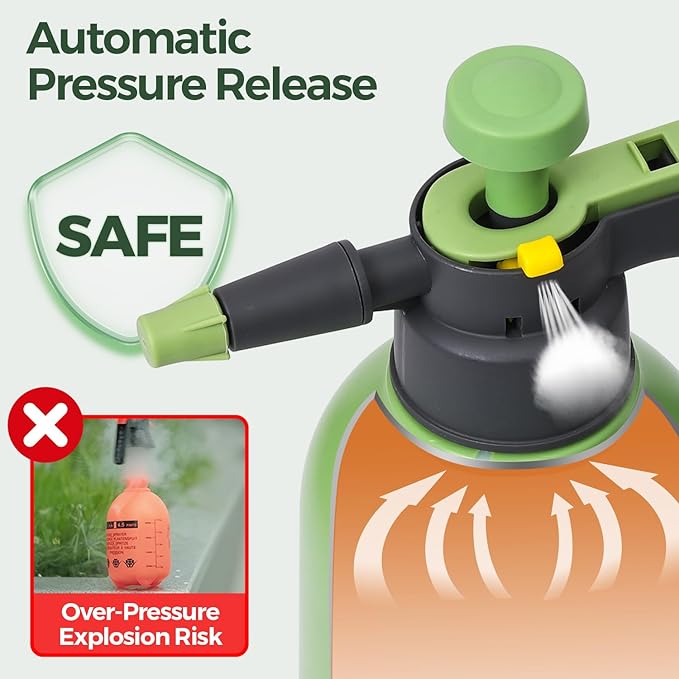 T4U Pump Sprayer 1/2 Gallon, PP Hand Pump Pressure Sprayer for Home Garden Plant Care and Household Cleaning, with Built-in Measuring Cup & Adjustable Nozzle, Suitable for Fertilizers & Common Garden