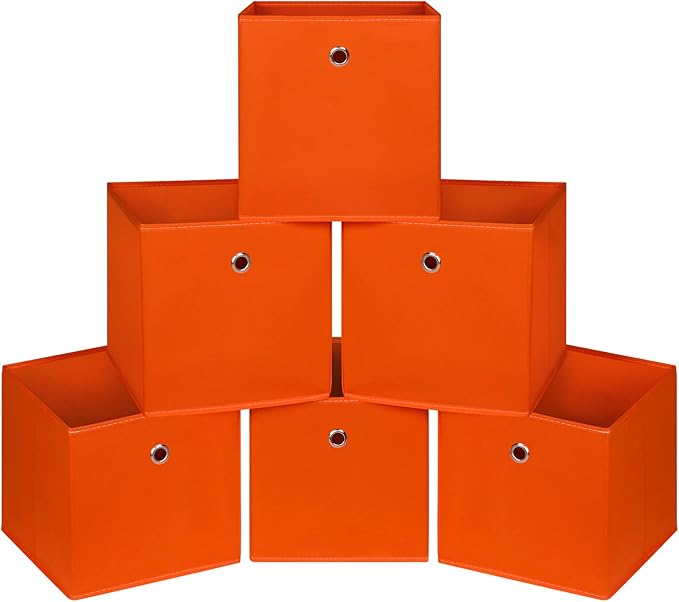 Foldable Storage Cubes Bins ,11 Inch Cloth Storage Cube Fabric Storage Box Cubes Organizer Baskets with Handles for Home Organizer Set of 6 (Orange)