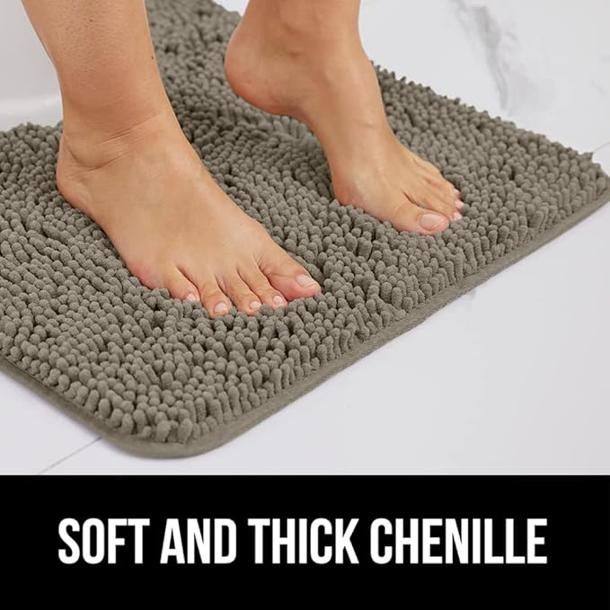 GORILLA GRIP Bath Rug Mat 36x24, Thick Soft Absorbent Chenille, Quick Dry Microfiber Mats, Rubber Backing Washable Shower Floor Rugs, Bathmat Runner, US Designed Bathroom Home Decor Accessories Latte