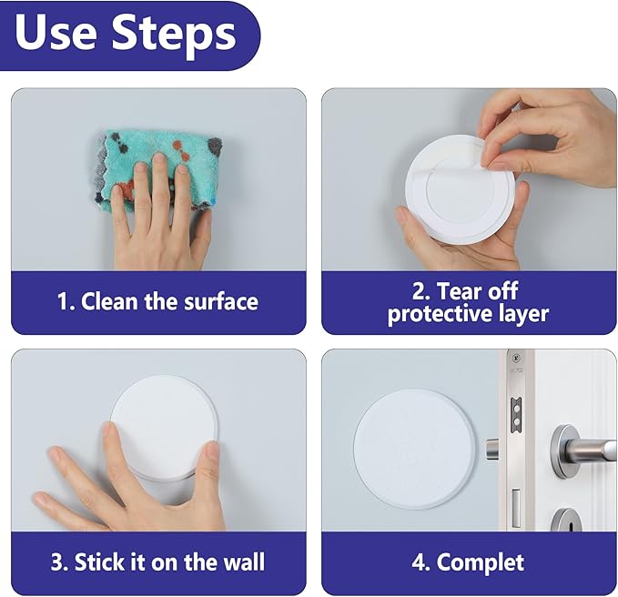 3 1/4 in Wall Protector Round, 10 Pack Doorknob Wall Shield Guard Door Stop, Rigid Vinyl Hard Wall Protection Pads White with Self Adhesive Sticker, HOME MASTER HARDWARE