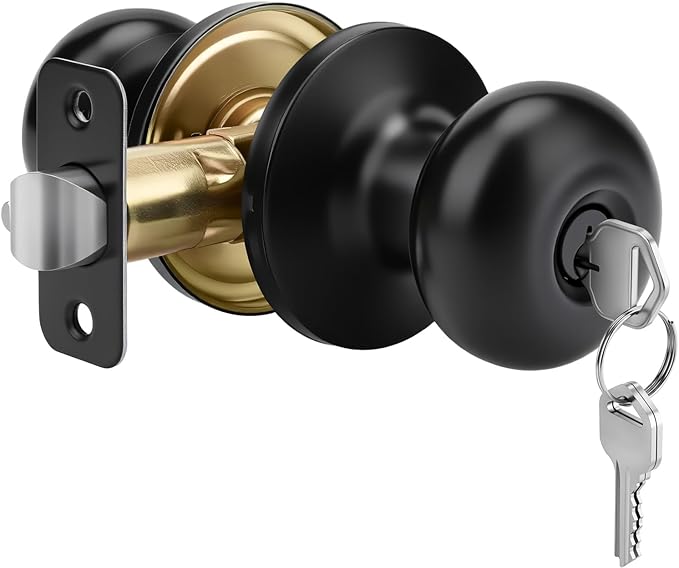 Goldenwarm Keyed-Alike Black Exterior Door Knob with Lock and Key, Front Door Knob, Matte Black Door Knobs Exterior Entry 1 Pack