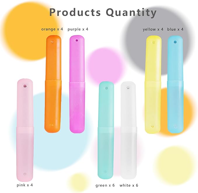 Toothbrush Travel Case 32 Pcs, Portable Travel Toothbrush Holder 7 Colors Transparent Frosted Plastic Toothbrush Protector Cover, Classroom Pencil Case