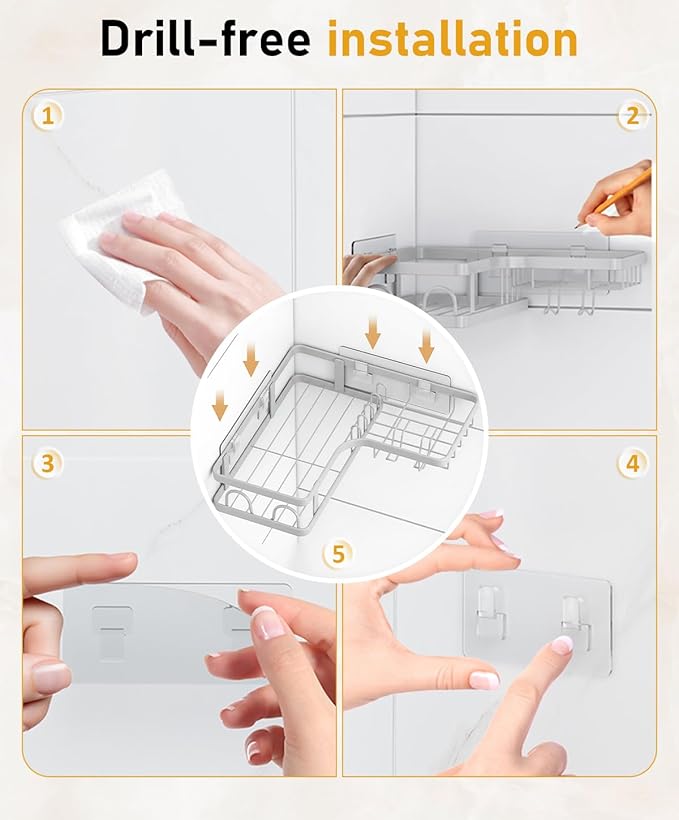 3 Pack Corner Shower Caddy Organizer, Rustproof Corner Shower Shelves, No Drilling Bathroom Corner Shelf with Hooks and Toothpaste Holder