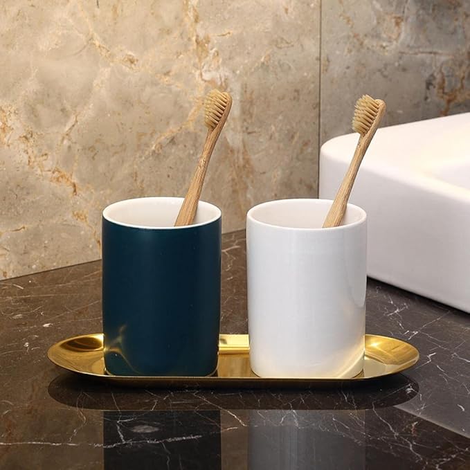 Gaolinci 2 Pcs Bathroom Cups, Ceramics Toothbrush Holder, Tumbler Cup, 9 Oz