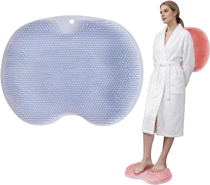 Silicone Massage Bath Mat, Shower Foot Scrubber Mat, Back Exfoliating Bath Pad for Shower, Non-Slip Suction Cups, Wall Mounted (Blue)