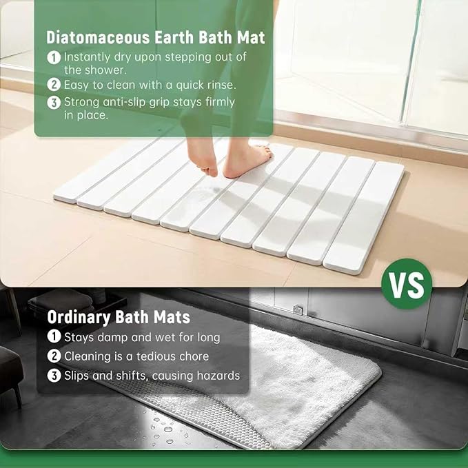 BeeChip Stone Bath Mat for Water Absorption, Foldable Diatomite Stone Mat, Non-Slip & Quick-Drying White Square Bath Mat with Modern Minimalist Style, Easy to Clean, for Bathroom/Kitchen/Hallway