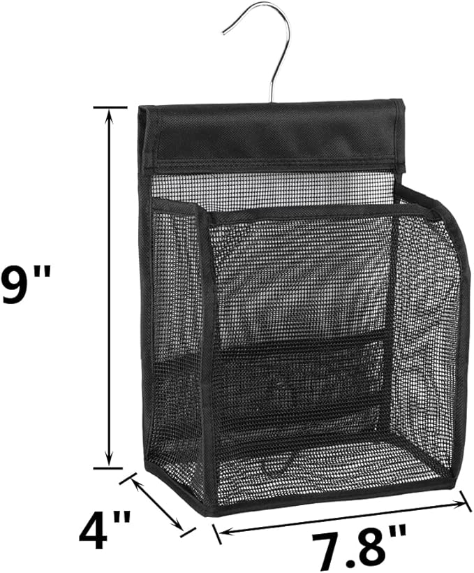 ALYER Hanging Mesh Shower Caddy Organizer Bathroom Storage Bag with Hooks for College Dorm, Gym, Swimming,RV and Travel,Black-3 Pack