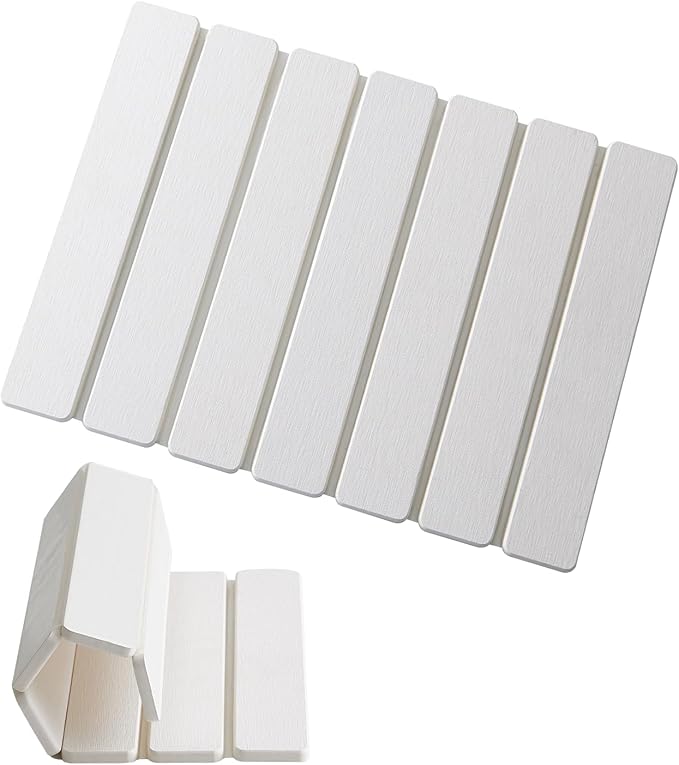 ODE TO ORDER 15.76 Inch Super Absorbent Diatomaceous Earth Mat for Bathroom, White Easy Clean Rollable Foldable Stone Bath Mat, Non-Slip Quick Dry Shower Mat for Kitchen,Outdoor Use