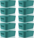 Zopeal Plastic Storage Bins 10 Pcs Green Pantry Organizer Bins Small Baskets Storage Containers for Home Kitchen (8 x 5.7 x 3 Inch)