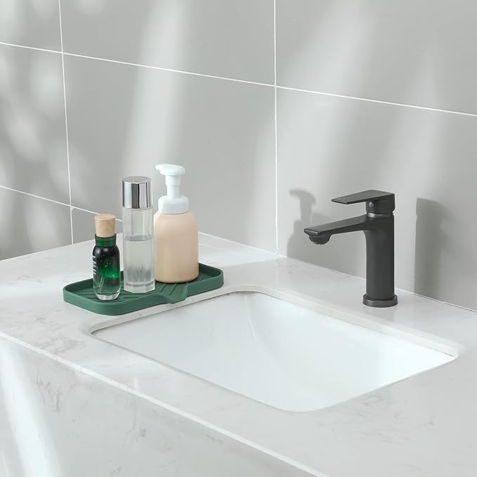MicoYang Silicone Bathroom Soap Dishes with Drain Spout-Bathroom and Kitchen Sink Organizer,Sponge Holder,Dish Soap Tray,Perfect for Dispenser,Scrubber,Bottle,Cup on Sink or Counter-Green 9.6"×5.3"