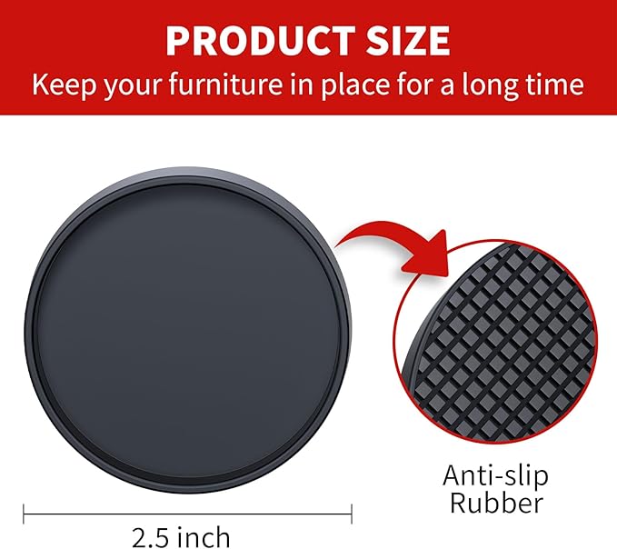 Ezprotekt Non Slip Furniture Pads, 8 Pcs 2.5" Anti Slip Rubber Caster Cups, Anti Skid Furniture Coasters for Hardwood Floors, No Slide Furniture Gripper, Furniture Stoppers to Prevent Sliding (Black)