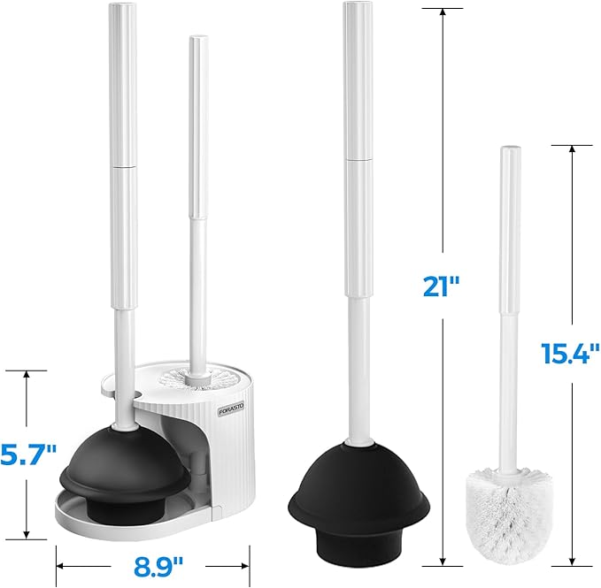 2Pack 2 in 1 Toilet Brush and Plunger Set, Toilet Bowl Brush Plunger Set,Extended Handle Plunger,Bathroom Cleaning Tools,Toilet Brush Plunger Combo,Cleaning Brush（Pearl White，21inch）