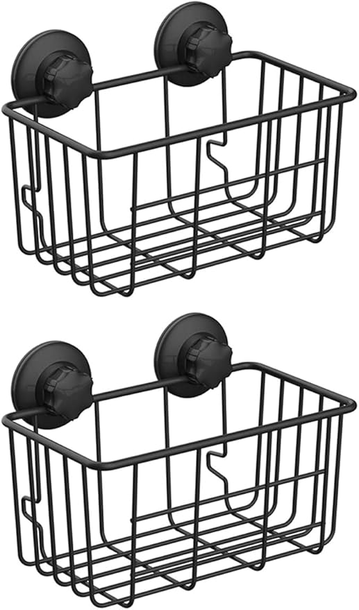 SANNO Suction Cup Shower Caddy Basket for Shampoo Combo Organizer Bathroom Basket Stainless Steel Holder for Bathroom Storage, Black