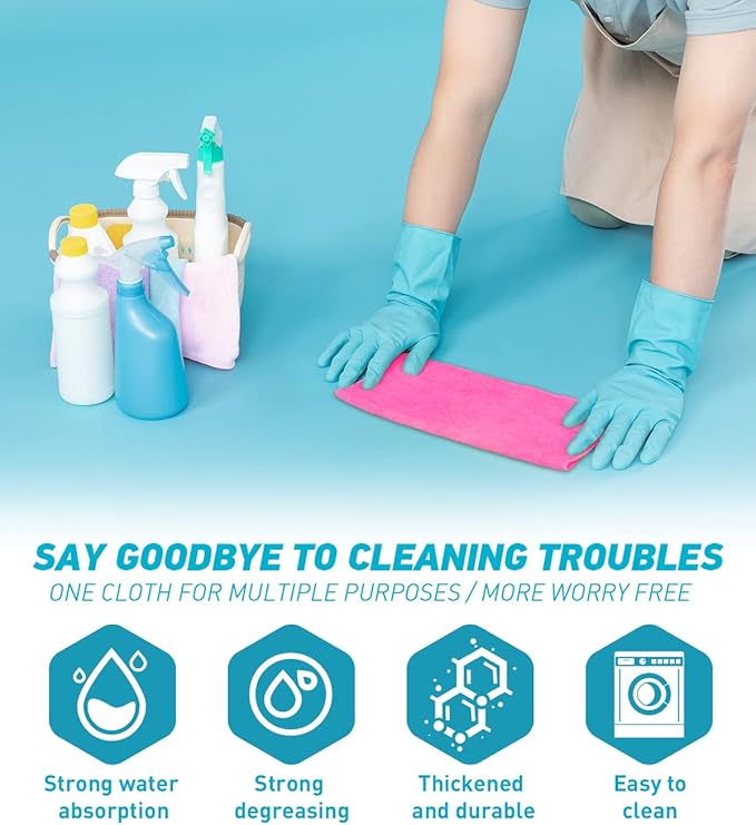WEAWE Microfiber Cleaning Cloth-24Pcs (13x13 inch) Ultra Soft Highly Absorbent Rags for Housekeeping-Machine Wash (HotPink)