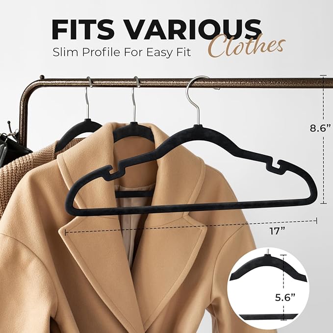30 Pack Velvet Hanger for Shirt Pants Dresses Skirts Suits Jackets - Slim Space Saving Design - Standard Coat Hanger - Sturdy & Durable Design with Shoulder Grooves Hook