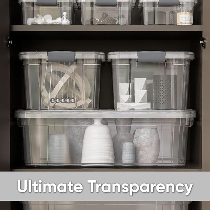 Superio Clear Storage Boxes with Lids, 8.75 Quart Plastic Container Bins for Organizing, Stackable Crates, BPA Free, Non Toxic, Odor Free, Organizers for Home, Office and Dorm, 5 Pack