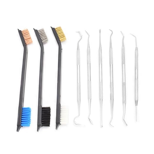Small Wire Brush Set - Brass/ Stainless Steel/ Nylon Brushes for Cleaning Rust Removal, Dirt, Paint Scrubbing Wire Brush Set Double-Ended Cleaning Pick (9 Pieces)