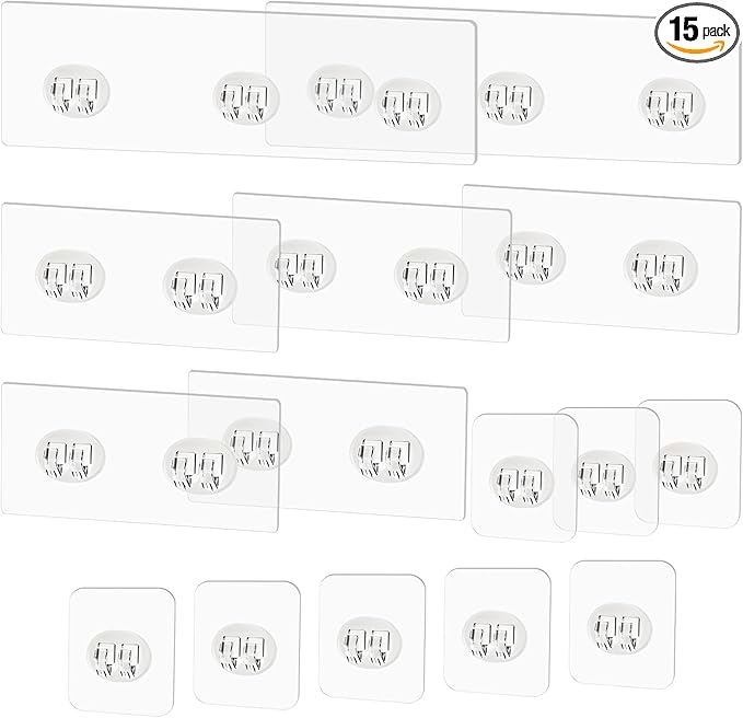 15 Pack Shower Caddy Adhesive Replacement - Strong No Drilling Shower Shelf Adhesive Hooks for Bathroom Storage Shelves & Kitchen Racks, 3 Sizes Included