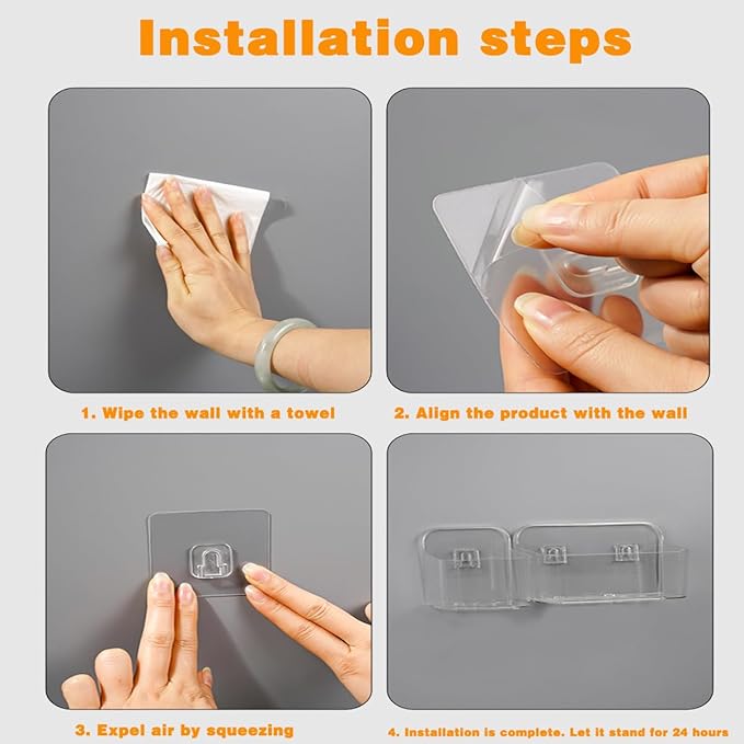 2pcs Adhesive Wall Mount Organizer Box,Acrylic Shelves for Wall,No Drilling Hang Walls,with Self Adhesive Tape,Automatic Draining for Bathroom, Kitchen, Living Room - Clear (Small)