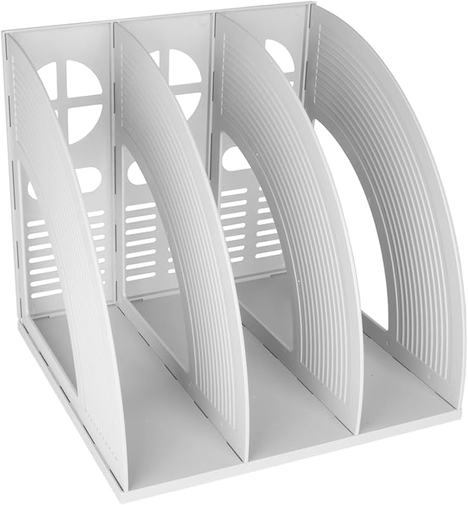 SAYEEC Magazine Holder Plastic File Sorter Binder Holder for Desk Folder Organizer Stand Book Shelf Dividers Vertical Filling Storage Rack Desktop Bookshelf Display Box for Office School Home (Grey)