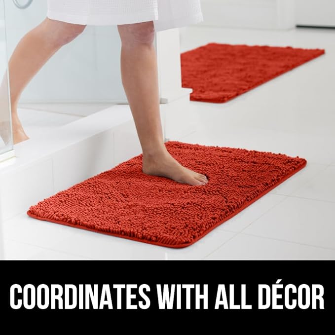 GORILLA GRIP Bath Rug Mat, Thick Soft Absorbent Chenille, Quick Dry Microfiber Mats, Rubber Backing Washable Shower Floor Rugs, US Designed Bathroom Bathmat Home Accessories, 24x17, Sunset Orange
