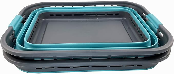 SAMMART 42L (11 Galloons) Collapsible Plastic Laundry Basket - Foldable Pop Up Storage Container/Organizer - Portable Washing Tub - Space Saving Hamper/Basket[BPA Free] (Grey/Crystal Blue (Set of 2))