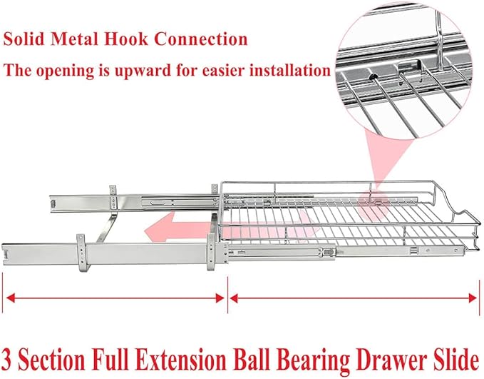 DINDON 1 Tier Pull Out Cabinet Organizer (20" W x 18" D) Heavy-Duty Metal Sliding Drawer Shelf, Slide Out Wire Basket for Kitchen Cabinets, Pantry, Bathroom, Chrome Finish…