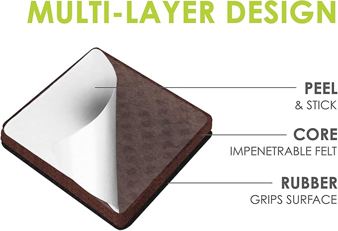 Slipstick GorillaPads Non Slip Furniture Pads/Gripper Feet Floor Protectors (Set of 16) Premium 2 Inch Square Self Adhesive Rubber Pads for Furniture Legs, Black, CB153-16