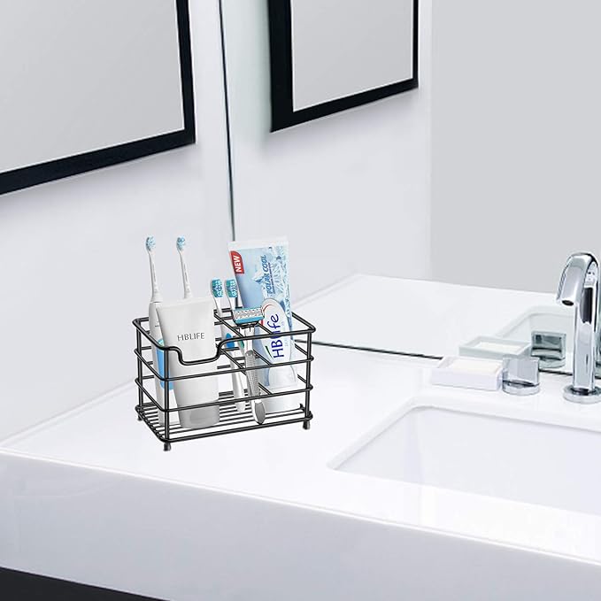 HBlife Large Electric Toothbrush Holder for Bathroom, Black Stainless Steel Bathroom Accessories Organizer for Small Spaces