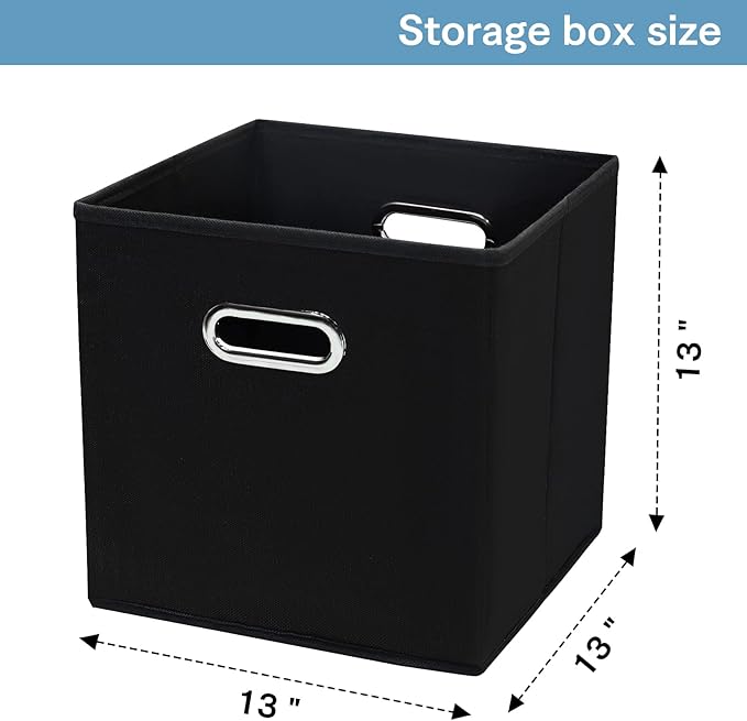 Black Fabric Cubby Storage Bins,13x13x13 Inches ,Cube Organizer Bin Foldable Storage Boxes with Dual Handles Fabric Organizer Box and collapsible Storage basket,Set of 6,Black