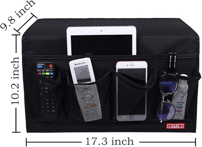 Zafit Bedside Storage Organizer - 6 Pockets, Table Cabinet Caddy for Remotes, Phone, Glasses (Black)