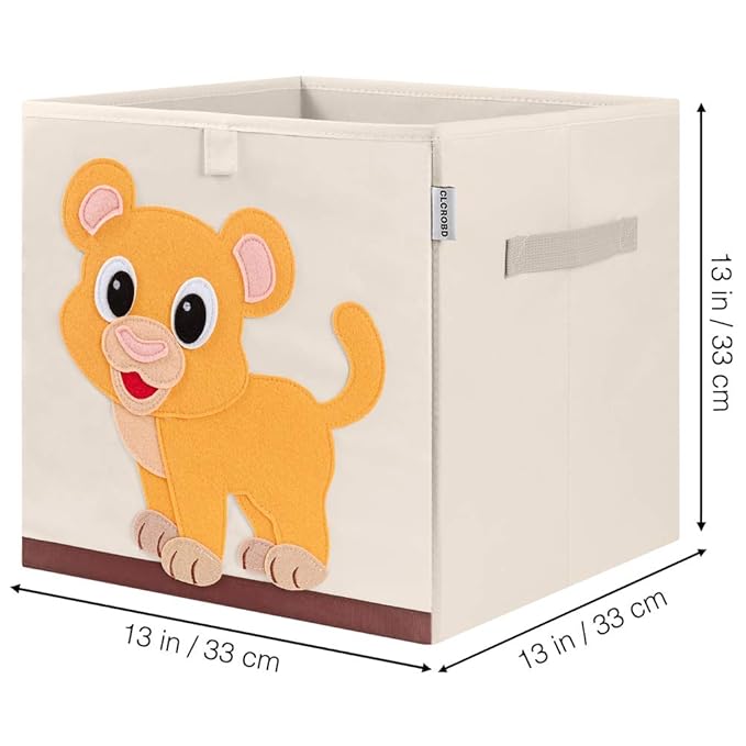 CLCROBD Foldable Animal Cube Storage Bins Fabric Toy Box/Chest/Organizer for Kids Nursery, 13 inch (Baby Lion)