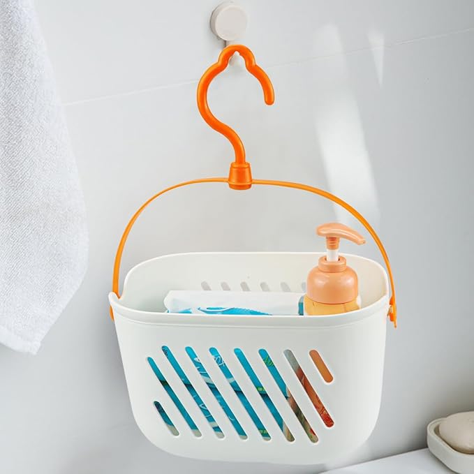 Plastic Hanging Shower Caddy with Hook Portable Kitchen Organizer Storage Basket Hanging Shower Caddy Basket for Bathroom Kitchen Pantry Bathroom Dorm Room（White）