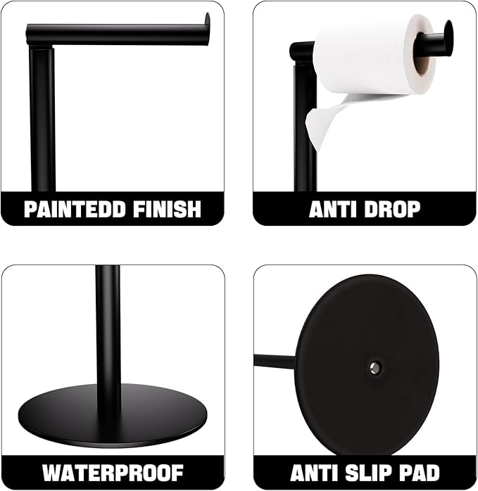 Toilet Paper Holder Stand Free Standing，Holds 5 Rolls, Slim Toilet Paper Holder Modern Floor Tissuse Holder for Bathroom Black