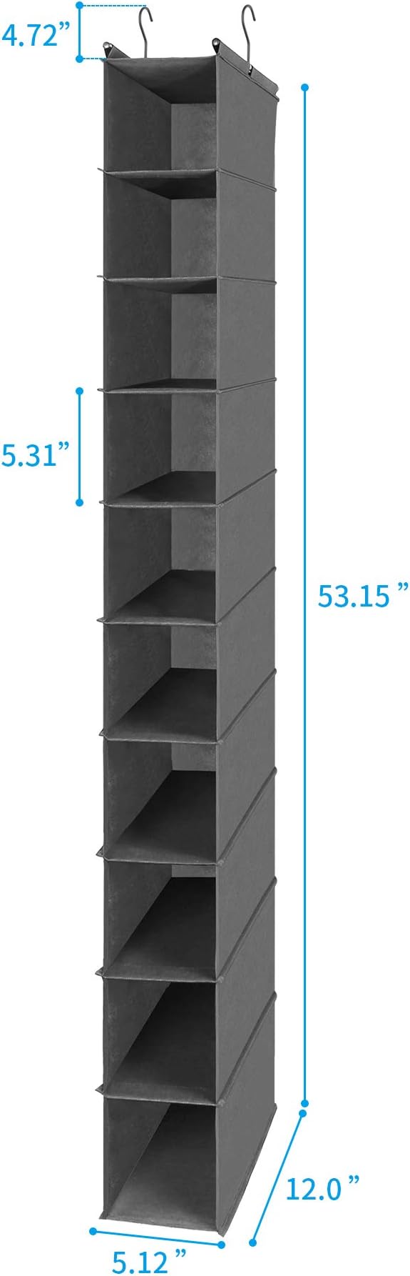 MAX Houser 10-Shelf Hanging Shoe Shelf Organizer, Hanging Shoe Storage for Closet (Grey)
