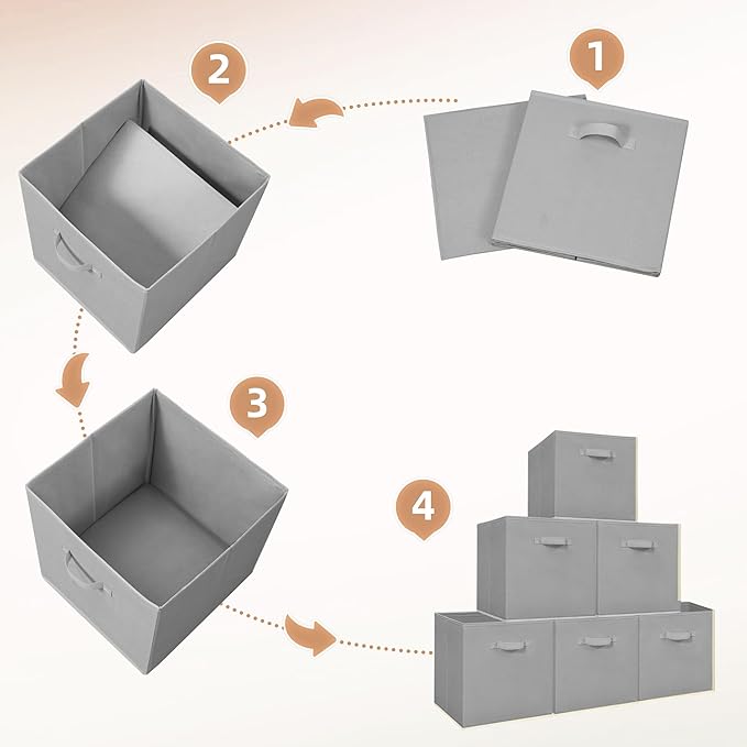 STORAGE MANIAC Storage Cubes, 13 Inch Collapsible Storage Bins with Handles, 4 Pack Fabric Foldable Bins for Organization, Durable Storage Bins for Closet, Shelves, Offices, Toys, 4-Pack Grey