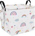 FANKANG Square Nursery Hamper Storage Bins Canvas Laundry Basket Foldable with Waterproof PE Coating Storage Baskets Gift Baskets for Children, Office, Bedroom, Clothes（Square-Love Rainbow ）