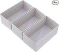 Sock Drawer Organizer 3 Pack - Collapsible Fabric Storage Bins for Underwear Divider, Small Closet Organizers with 3 Compartments, Raw White