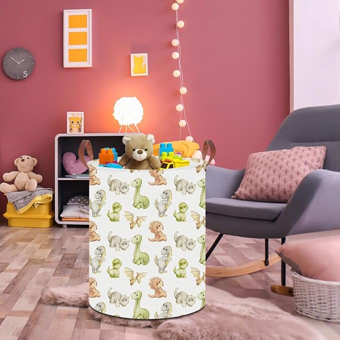 19.7" Laundry Basket,Dirty Clothes Hamper,Waterproof Storage Bin,Room Decor,Gift Baskets,Nursery Hamper(Watercolor Dinosaur)