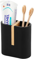 rejomiik Matte Black Toothbrush Holders Electric Toothbrush Holder for Bathrooms, Bamboo Tooth Brushing and Toothpaste Storage Organizer for Sink, Countertop