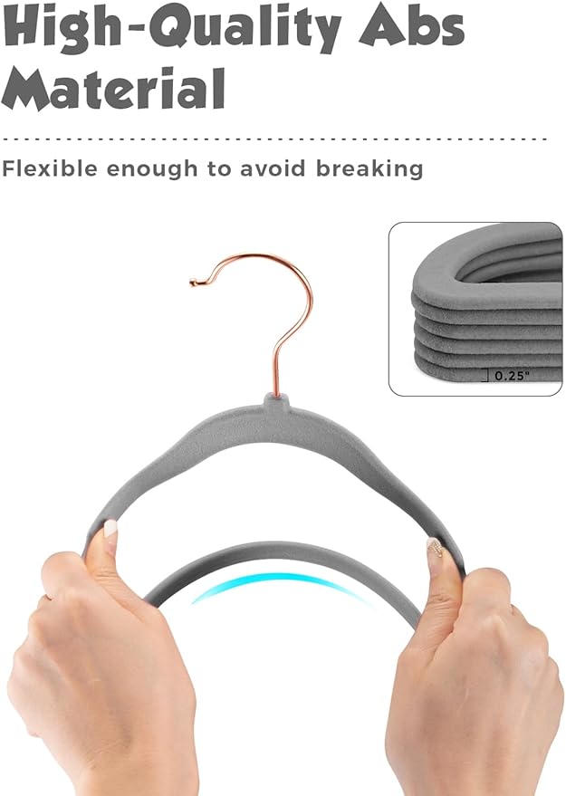 Smartor Kids Velvet Hangers 50 Pack, 14 Inch Premium Non Slip Kids Felt Hangers for Closet, Space Saving Toddler Clothes Hanger for Youth's Childrens' Clothes (Rose Gold Hook)- Grey
