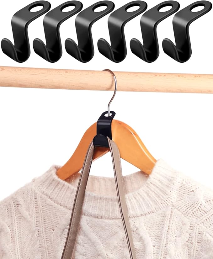 200Pcs Clothes Hanger Connector Hooks, Heavy Duty Cascading Hanger Hooks Extender Clips Velvet Connection Hooks for Clothes Cabinet Closet Organizer Space Savers Outfit Hangers, Black