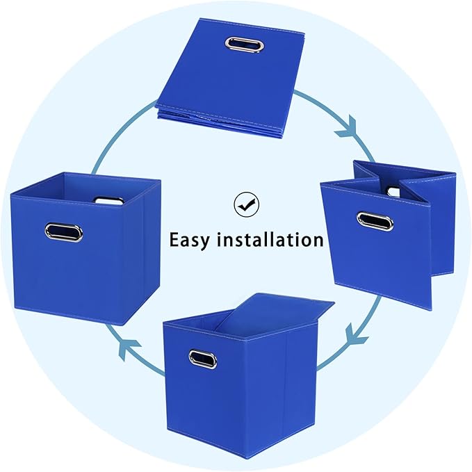 Black Fabric Cubby Storage Bins,13x13x13 Inches ,Cube Organizer Bin Foldable Storage Boxes with Dual Handles Fabric Organizer Box and collapsible Storage basket,Set of 3 ,Dark Blue