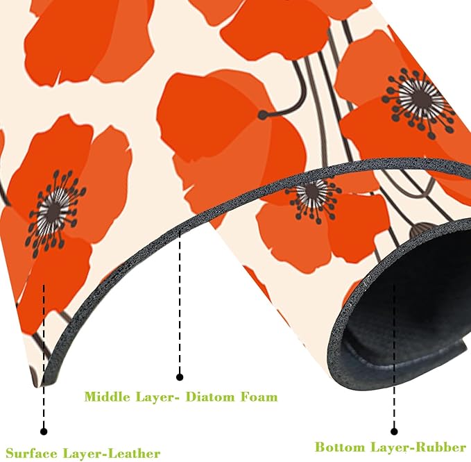 Sink Faucet Absorbing Mat Poppy Flowers Sink Splash Guard Drying Mat for Kitchen Bathroom Faucet Sinkmat 23.5"X5.5"