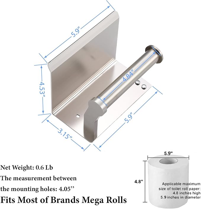 Homely Trove Toilet Paper Holder with Shelf - 3M Self Adhesive Tissue Towel Dispenser or Wall Mounted Toilet Paper Roll Holder - Rustproof Bathroom Phone Holder Tissue Holder Brushed Nickel